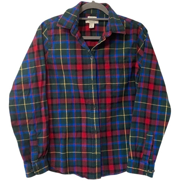 L.L. BEAN Plaid 100% Cotton Button Down Long Sleeve Flannel Over Shirt - Picture 1 of 8
